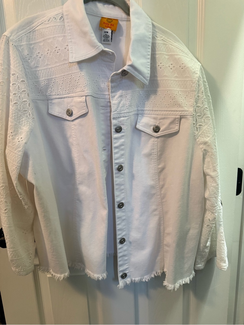 Ruby Rd. White Eyelet Button-Up Jacket